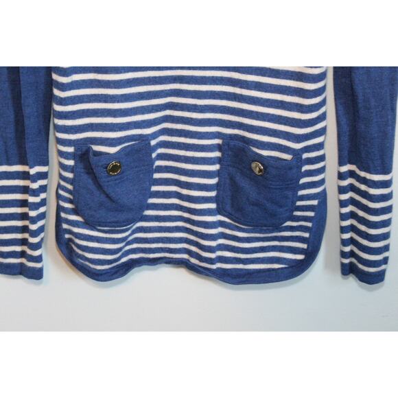 Tory Burch Odessa Merino Wool V-Neck Striped Wool Sweater Blue Small? H12151 - Picture 7 of 16